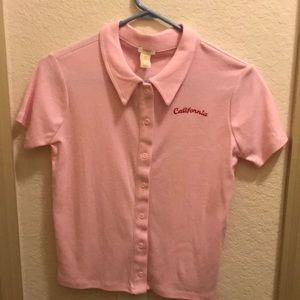 NWT Forever 21 Pink “California” Collared Button-Down Shirt